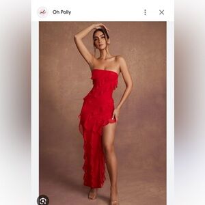 Oh Polly NEVALI
Bandeau Ruffle Detail Maxi Dress in Red